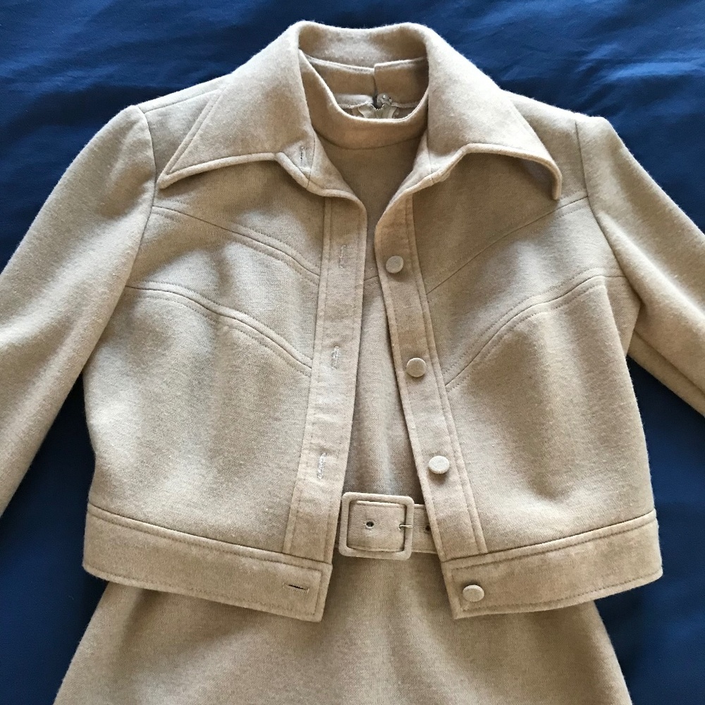 Vintage Melissa Lane Mock Turtleneck Sheath Dress w/ Belt & Jacket